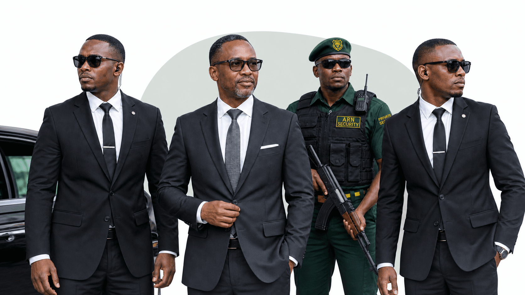 VIP escorted by professional close-protection officers